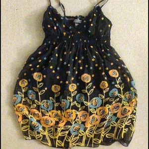 Black Short Flowered Speghetti Strapped Dress